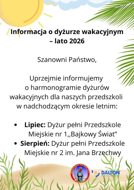 Informacja o dyżurze wakacyjnym.