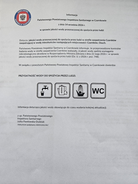 Informacja Państwowego Powiatowego Inspektora Sanitarnego w Czarnkowie 